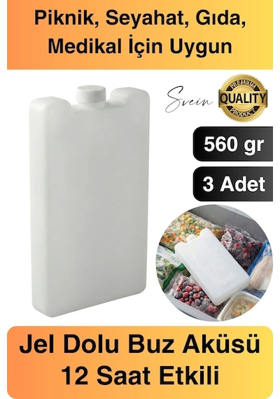 12 Saat Süreli 560 Gr Jel Dolu Buz Aküsü Plastik Soğuk Zincir Gıda Yiyecek Uzun Süre Koruma 3 Adet Çok Renkli