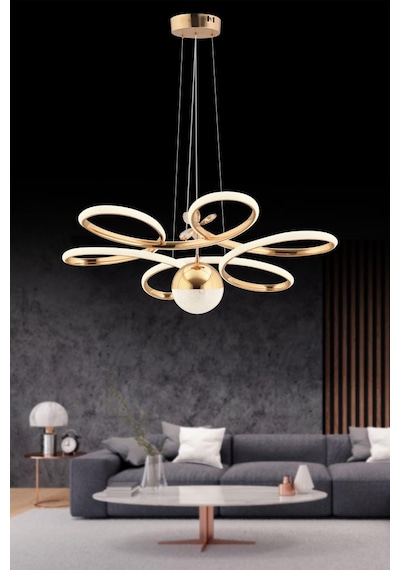 İstanbul Avize Papatya Gold 3 Renk Ledli Kumandalı Modern Led Avize Gold