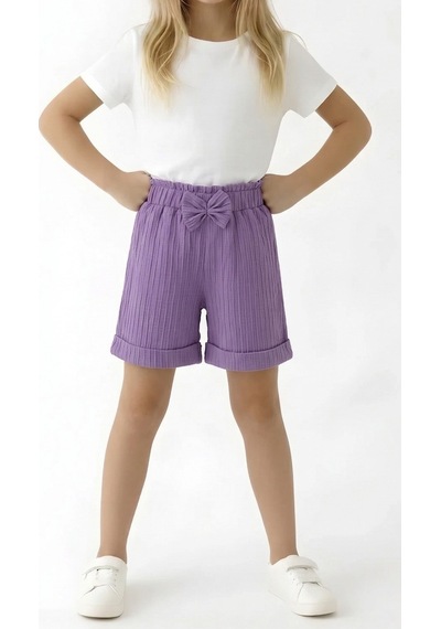 Esila Kids Kız Çocuk Bermuda Şort Beli Lastikli Duble Paça Mor