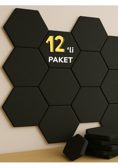 12'li Akustik Panel Ses Isı Yalıtım Duvar Kaplama Siyah 26x30 Cm