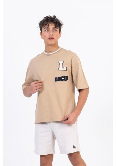 Zekids Erkek Çocuk Pamuklu Oversize L Punch Tshirt-11794-bej Bej