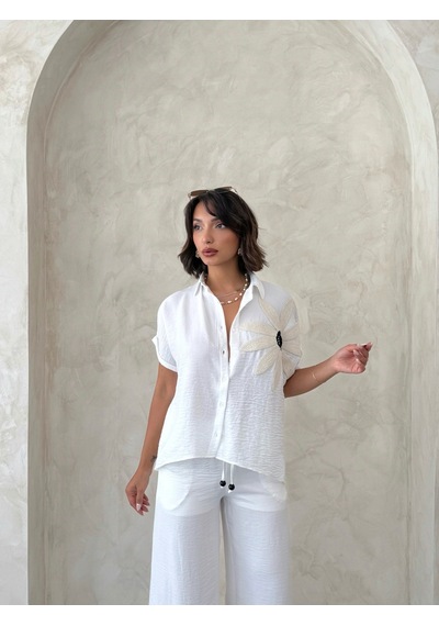 Verymoda Çiçek Detaylı Gömlek D2890 Krem