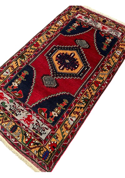 El Dokuma Sıfır Yahyalı Halısı 110x200 Kırmızı Kök Boya Yün Halı Kırmızı