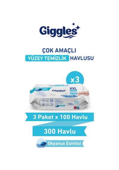 Giggles Xxl İz Bırakmayan Yüzey Temizlik Havlusu - Okyanus Esintisi 300 Yaprak Beyaz