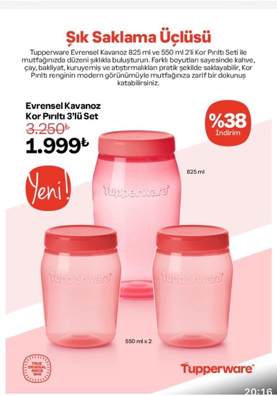 Evrensel Kavanoz Set 2adet 550 Ml 1 Adet 825 Ml Kırmızı