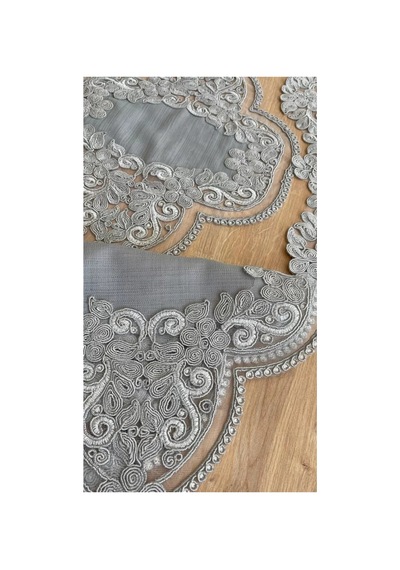 Salon Takımı Çeyizlik Gri Runner Set 5 Parça Keten Masa Örtüsü Runneri Gerdan Bzckh1960 Çok Renkli