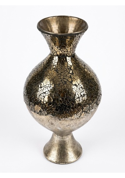 Dekoratif Metalik Ombre Büyük Ayaklı Vazo Lüks Salon Aksesuarı Zemin Süsü 70x33 Cm Gold