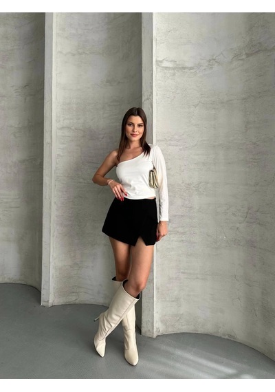 Kadın Beyaz Tek Omuz Uzun Kollu Bluz