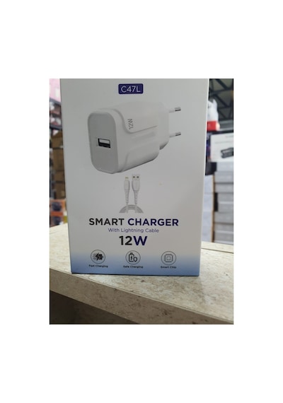 C47l Smart Charger 12w Usb To Lightning Kablolu Hızlı Şarj Aleti Fast Charging Smart Chip Safe Charging Usb Adaptör Ve İos Uyumlu  Şarj Kablosu
