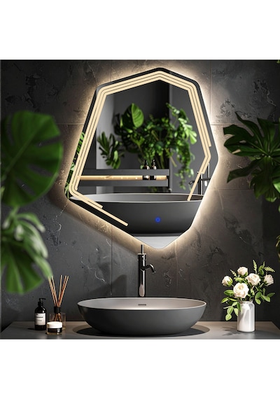 Myrella Günışığı Lazer Kumlamalı Lavabo & Banyo Aynası Dokunmatik Sensörlü 80 X 68