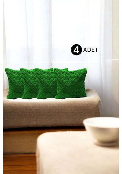 Bohem 4'lü Dekoratif Yastık Kılıfı Kırlent Kılıfı 43x43 Cm Yeşil Zikzak Desen Yeşil