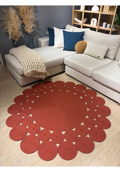 Mavaux Hasır Jüt Çiçek Desenli Kilim Halı Natural