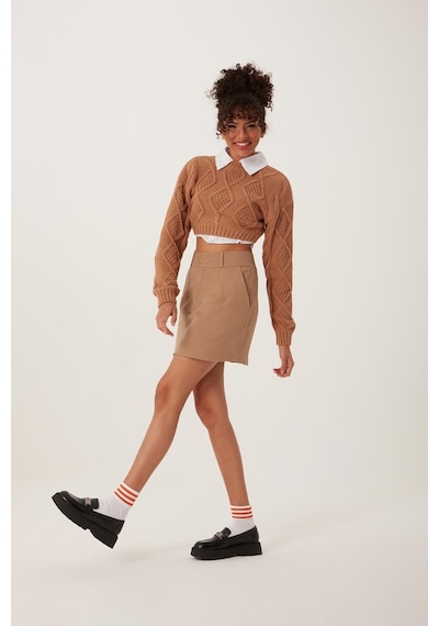 Quhox Kadın Triko Sweatshirt Taba