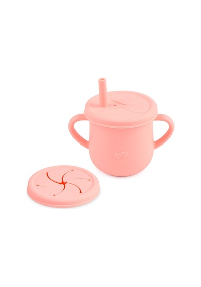 Jojobebek Silikon Vakumlu Kase, Silikon Çatal-kaşık, Silikon Pipetli Bardak, Çerez Kapağı, Önlük / Pembe