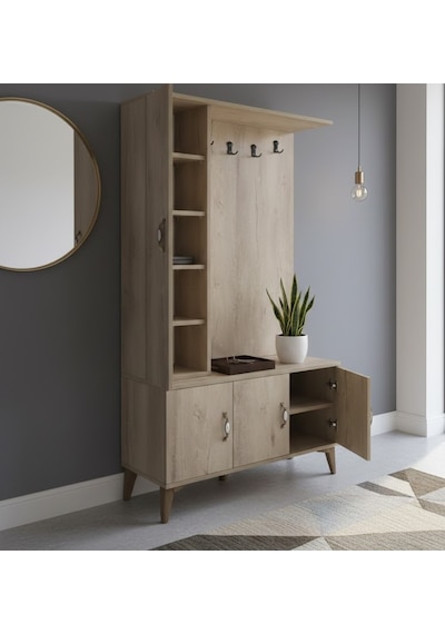 Duo 3 Kapaklı Portmanto Vestiyer Ayakkabılık Dolap Meşe - M2 Meşe