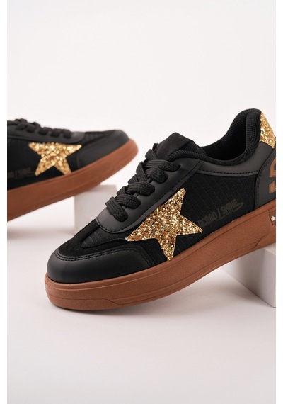Muggo Galaxy Yıldız Detaylı Bağcıklı Çocuk Günlük Sneaker Spor Ayakkabı Siyah