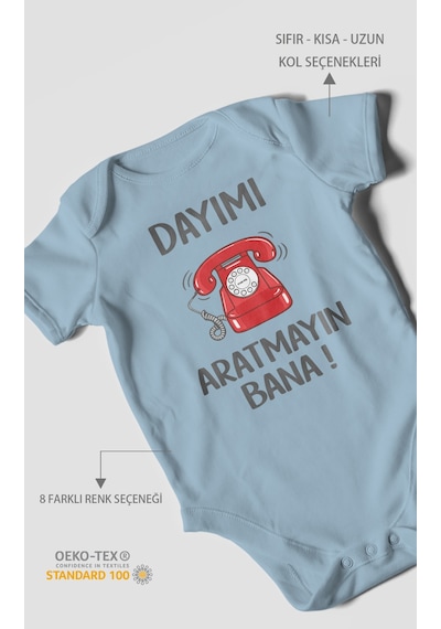 Morivokids Dayımı Aratmayın Bana Kısa Kollu Bebek Body %100 Pamuk Bebe Mavisi