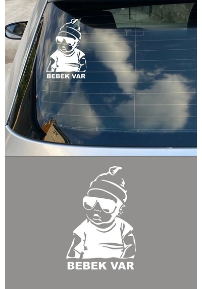 Arka Cam Beyaz Renk Arabada Bebek Var Oto Sticker Etiket 20 Cm