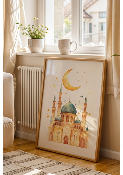 Pastel Sulu Boya Cami Ve Hilal Çerçeveli Tablo - Çocuk Odası Ramazan Hediyesi Eğitici Duvar Sanatı Kayın Pastel Sulu Boya Cami Ve Hilal Çerçeveli Tablo - Çocuk Odası Ramazan Hediyesi Eğitici Duvar Sanatı Kayın