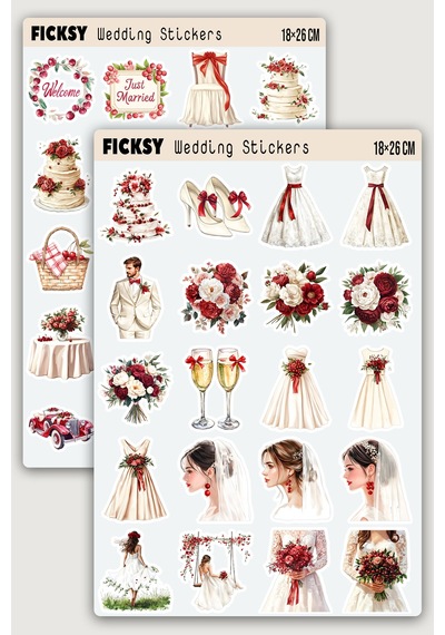 Yaz Düğünü Sticker Seti - 40 Adet Etiket Çıkartma Diğer