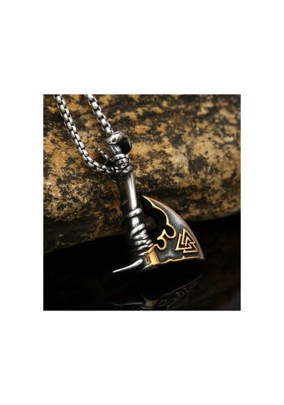 Lunarie Valknut Sembollü Viking Baltası Kolye Gümüş