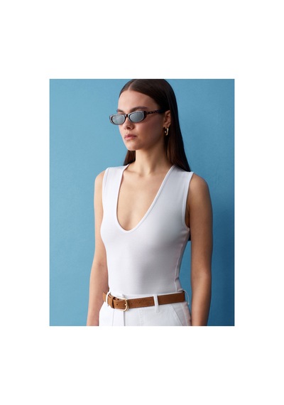 Dilvin 32835 V Yaka Bodysuit Beyaz