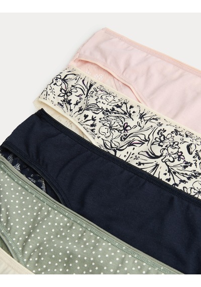 Marks & Spencer 5'li Dantel Detaylı Brazilian Külot Seti T61005184B Açık Haki