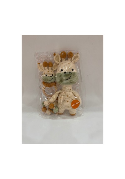 El Örgüsü Zürafa Set Amigurumi + Çıngıraklı Diş Kaşıyıcı + Emzik Zinciri Yeşil