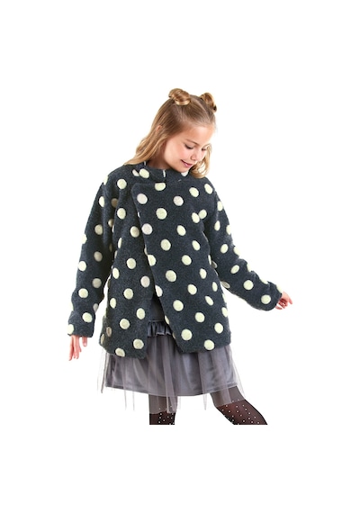 Denokids Beyaz Puantiye Kız Çocuk Füme Mont Palto Renkli