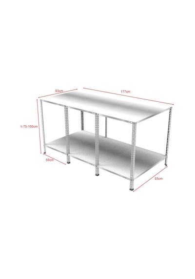 2 Katlı Galvaniz Paketleme Masası - Atölye, Depo, Hobi Çalışma Masası 177x93 Cm Galvaniz