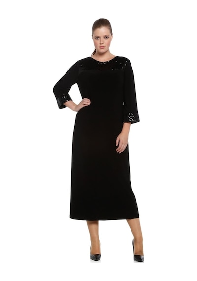 Nidya Moda Büyük Beden Payet Konbin Elbise-4056S Çok Renkli