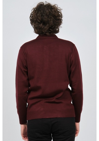 Çizgi Triko Erkek Cep Detaylı Polo Yaka Kazak 42544241 Bordo Bordo