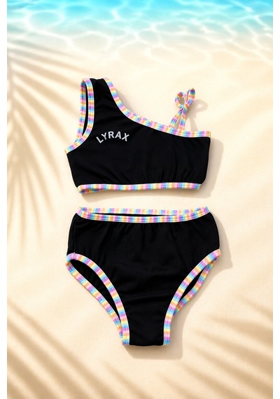 Beniizle Lyrax Baskılı Kız Çocuk Bikini Takımı Siyah