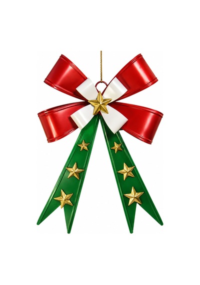 Yılbaşı Metal Yıldızlı Süslü Fiyonk Duvar/ağaç Süsü Kırmızı Yeşil 65x45 Cm