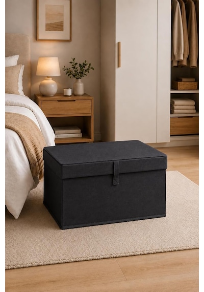 Çok Amaçlı Saklama Kutusu Düzenleyici Kapaklı Sandık Tipi Kutu Hurç Organizer 3 Lü Set Antrasit, Maxi 50x40x30 Diğer