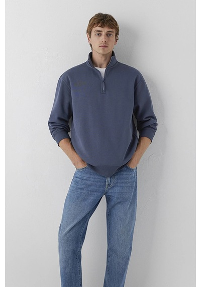 Mavi Erkek Yarı Fermuarlı Basic Sweatshirt M0s10278 Ombre Mavi