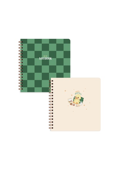 15x16 Spiralli Karton Kapak 2'li Kareli Not Defter Seti - Karo Çok Renkli
