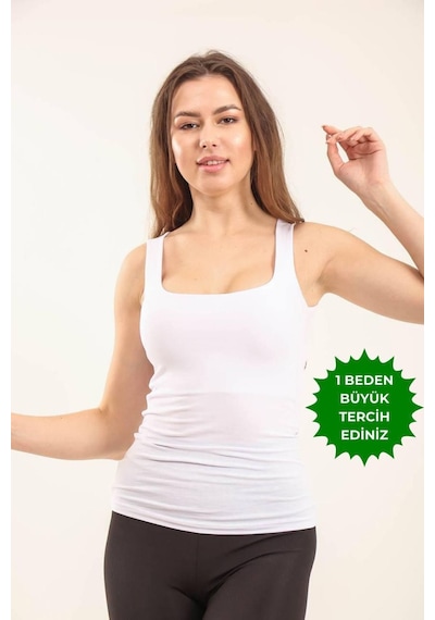 Balenbi Kadın Basic Geniş Askılı Uzun Penye Body 1068 Beyaz