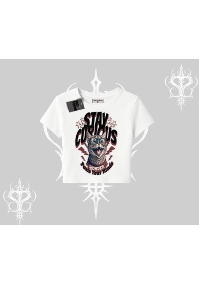 Startmore Startmore Stay Curious Kedi Baskılı Babby Tee Tshirt Beyaz