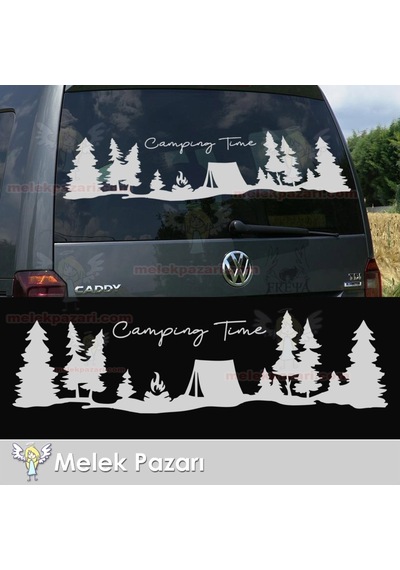 Kamp Zamanı, Camping Time Orman Manzara Karavan Sticker, Kamp Sti