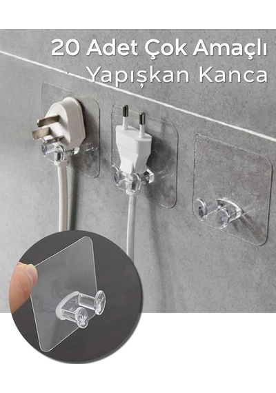 20 Adet Yapışkanlı Çok Amaçlı Kanca Kablo Tutucu