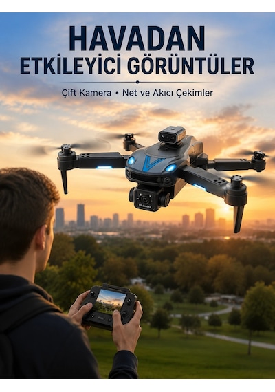Katlanabilir Çift Kameralı Drone Uzaktan Kumandalı Hava Aracı