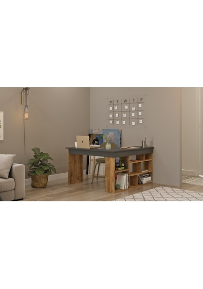 Robinhome Robin Home Boston Kitaplık Raflı Çalışma Masası Çam-Gri Robinhome Robin Home Boston Kitaplık Raflı Çalışma Masası Çam-Gri