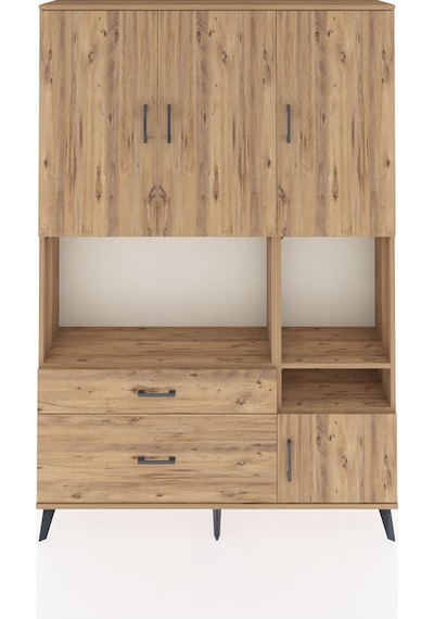 Arges Dolap 7 Raflı 2 Çekmeceli 4 Kapaklı 132x30x195 Çam-çam/çam Çam