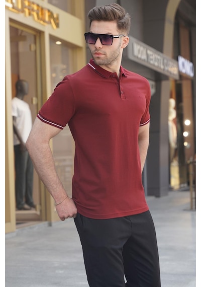 Madmext Bordo Polo Yaka Erkek Tişört 6113-bordo Bordo