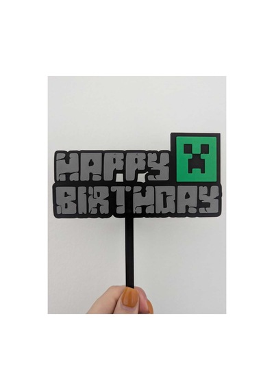 Piksel Oyun Temalı Doğum Günü Pasta Süsü Happy Birthday 2 Adet