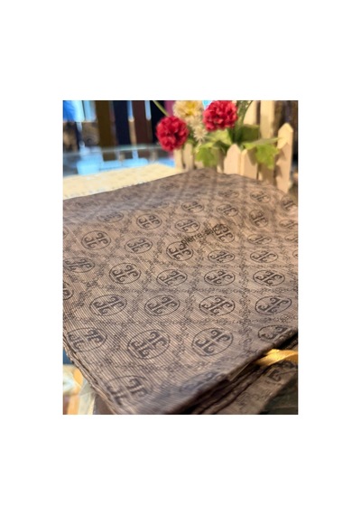 Pierre Cardin Pamuk İpek 100x100 Monogram Eşarp Koyu Gri - 974 Koyu Gri - 974