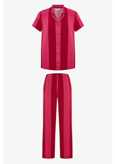 Penti Kırmızı For You Çizgili Düğmeli Gömlek Pantolon Pijama Takımı