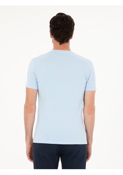 Açık Mavi Slim Fit Bisiklet Yaka T-shirt Denim