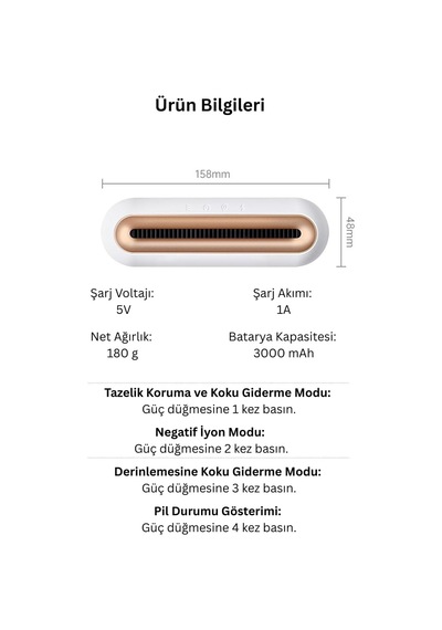 Cleanevo Freshguard Buzdolabı Koku Giderici Ve Tazelik Koruyucu Şarj Edilebilir Kompakt Tasarım, Filtre Gerektirm